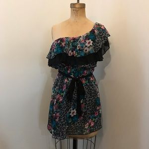 Mandee Floral Leopard One Shoulder Party Dress